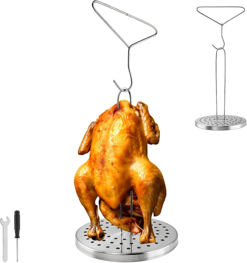 WeiLingBo Stainless Steel Turkey Fryer Stand Kit,Turkey Rack,Vertical Turkey Roasting Stand with Chrome Finish Wire Handle Lifter Hook for Deep Fry Grill Oven BBQ - Image 1